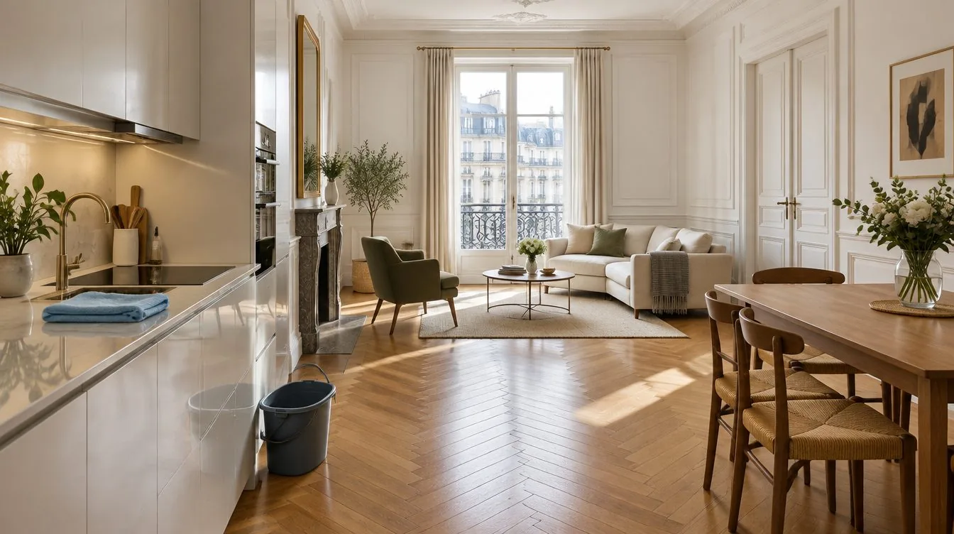 Appartement parisien propre après un ménage à domicile (illustration)